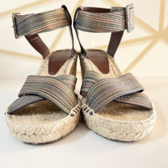 Vince Stefania Multicolor Espadrille Multi Stripe Wedge Heels Sandals Size 8 EUC - Picture 7 of 11